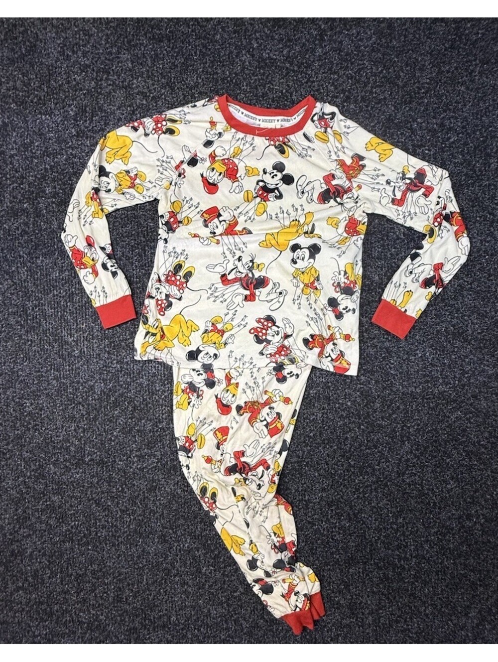 Disney Macy’s Mickey Minnie Pluto Pajama Set Women’s Size S Float Crew